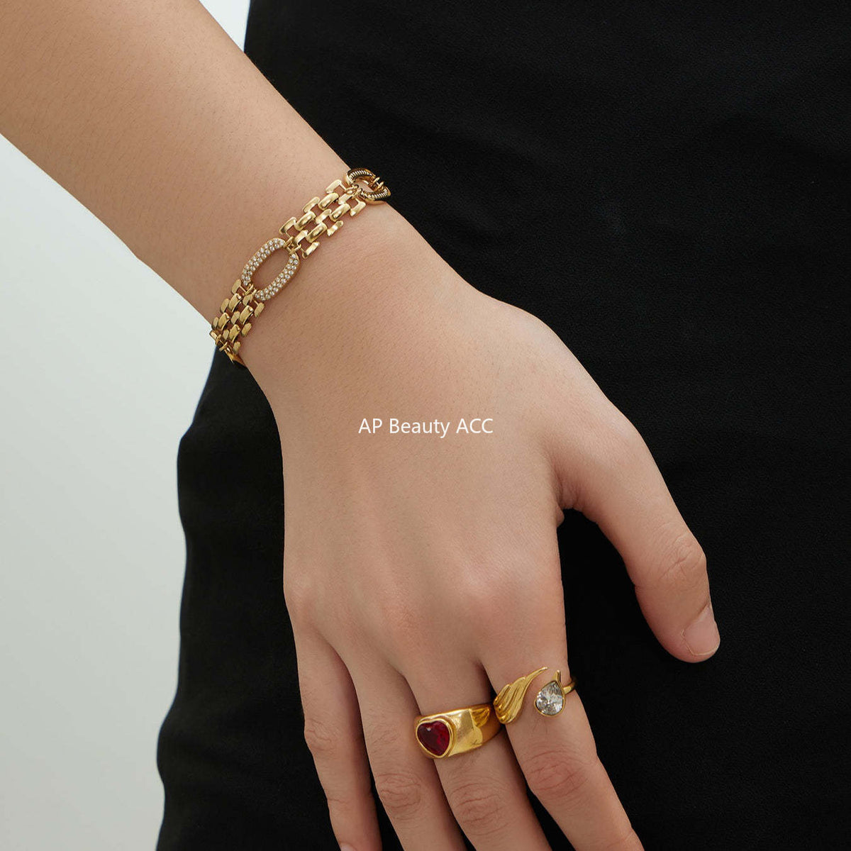 D관 - 스테인리스 스틸 18K 도금 큐빅 체인 팔찌 [E301] 25.12-3