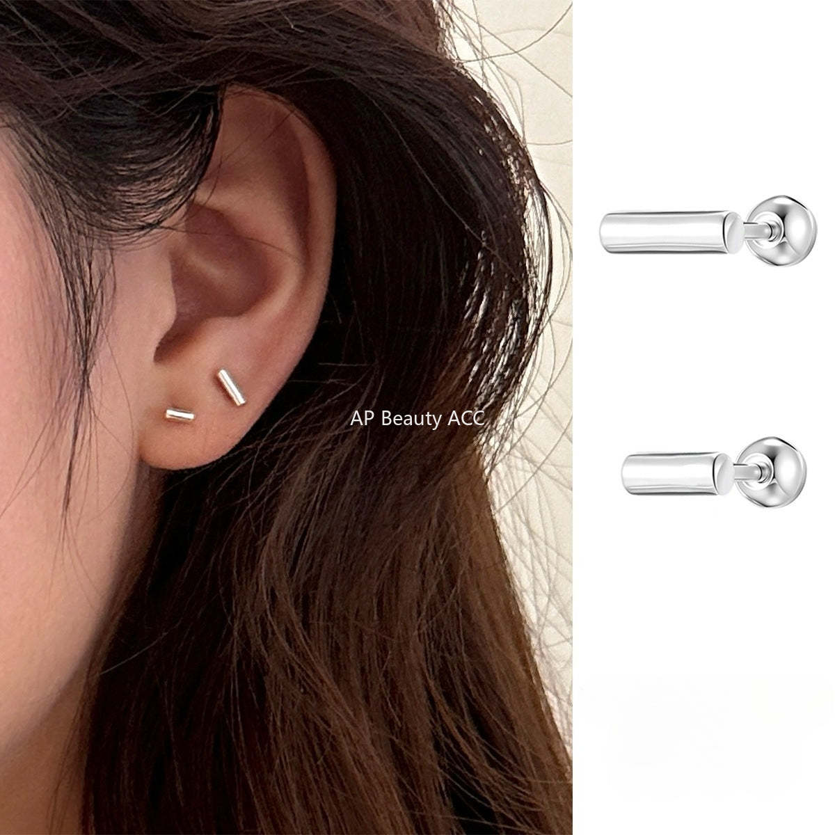 A관 - 925 실버 기하학 스퀘어 피어싱 귀걸이 [EH-4187] 25.12-3