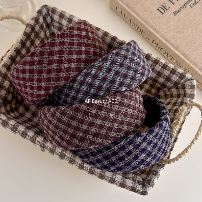 E관 - 체크 패브릭 와이드 스펀지 머리띠 [27525] 25.10-1