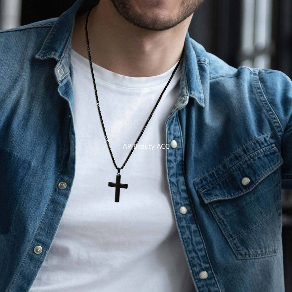 G관 - 흑단 유광 심플 십자가 펜던트 목걸이 [PN-2209] 25.10-4