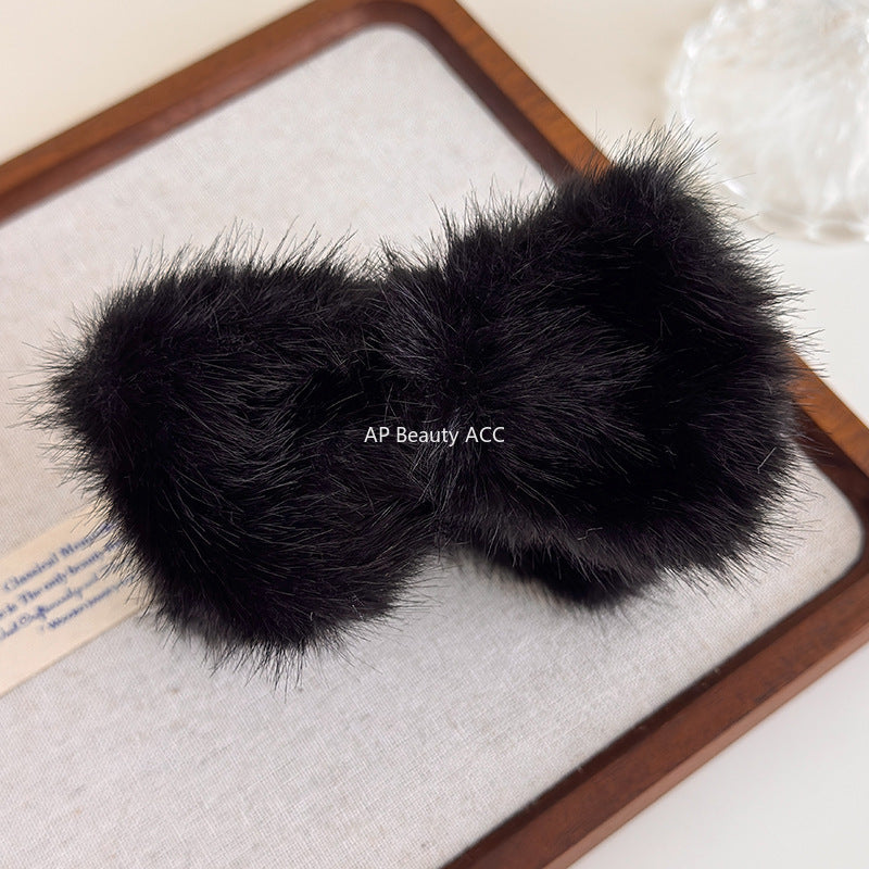 E관 - 퍼 리본 디자인 올림머리 집게핀 [27545] 25.10-1