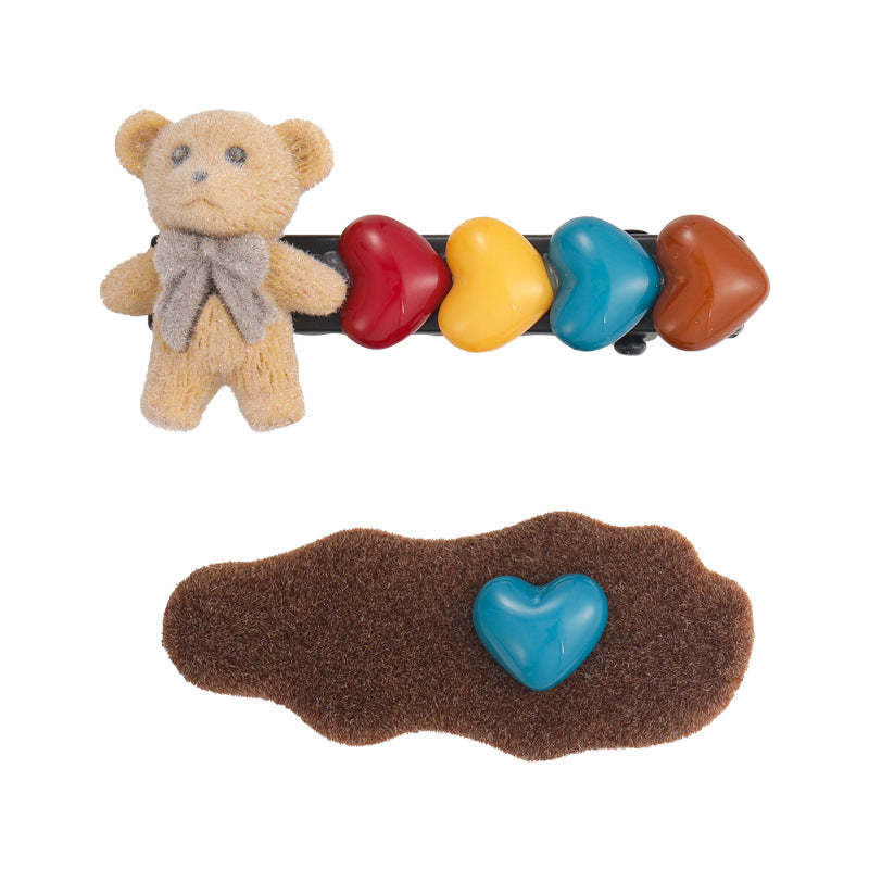 E관 - 벨벳 곰 하트 장식 사이드 앞머리 헤어핀 [27596] 25.10-4