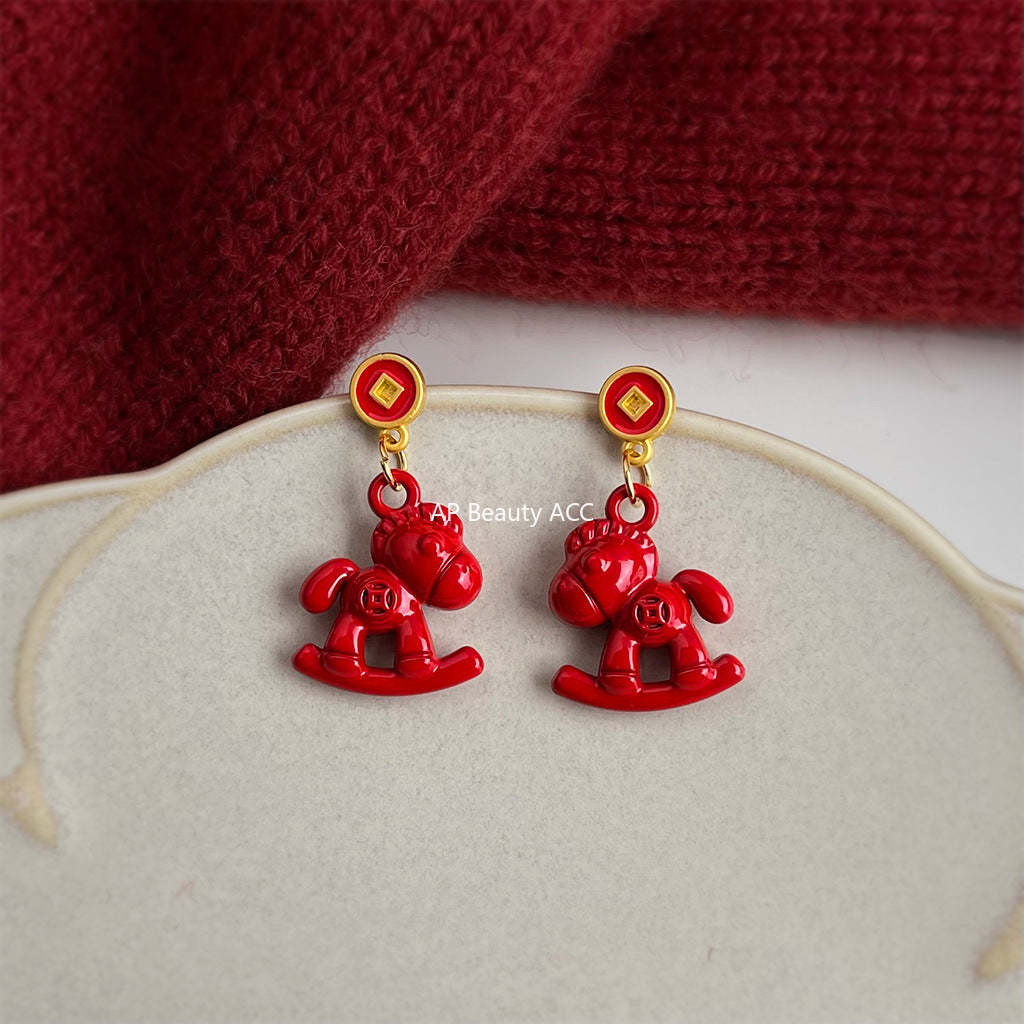 C관 - 목마 레드말 코인 모양 925 은침 귀걸이 [7207] 25.12-2