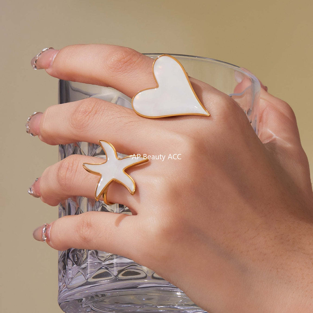 D관 - 천연 자개 에나멜 하트 별 펜던트 스테인리스 스틸 귀걸이 반지 [TXF410] 25.09-4