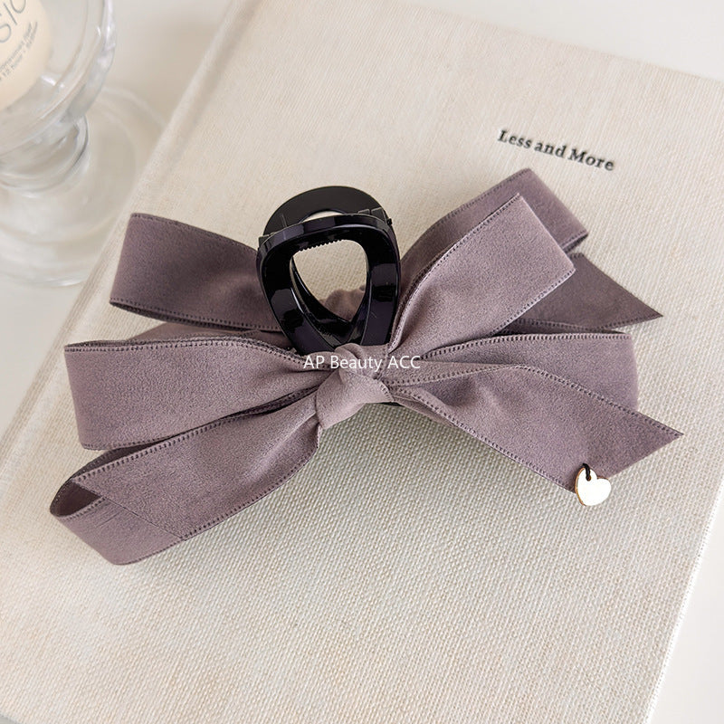 E관 - 벨벳 리본 골드 하트 포인트 대형 집게핀 [27560] 25.10-2