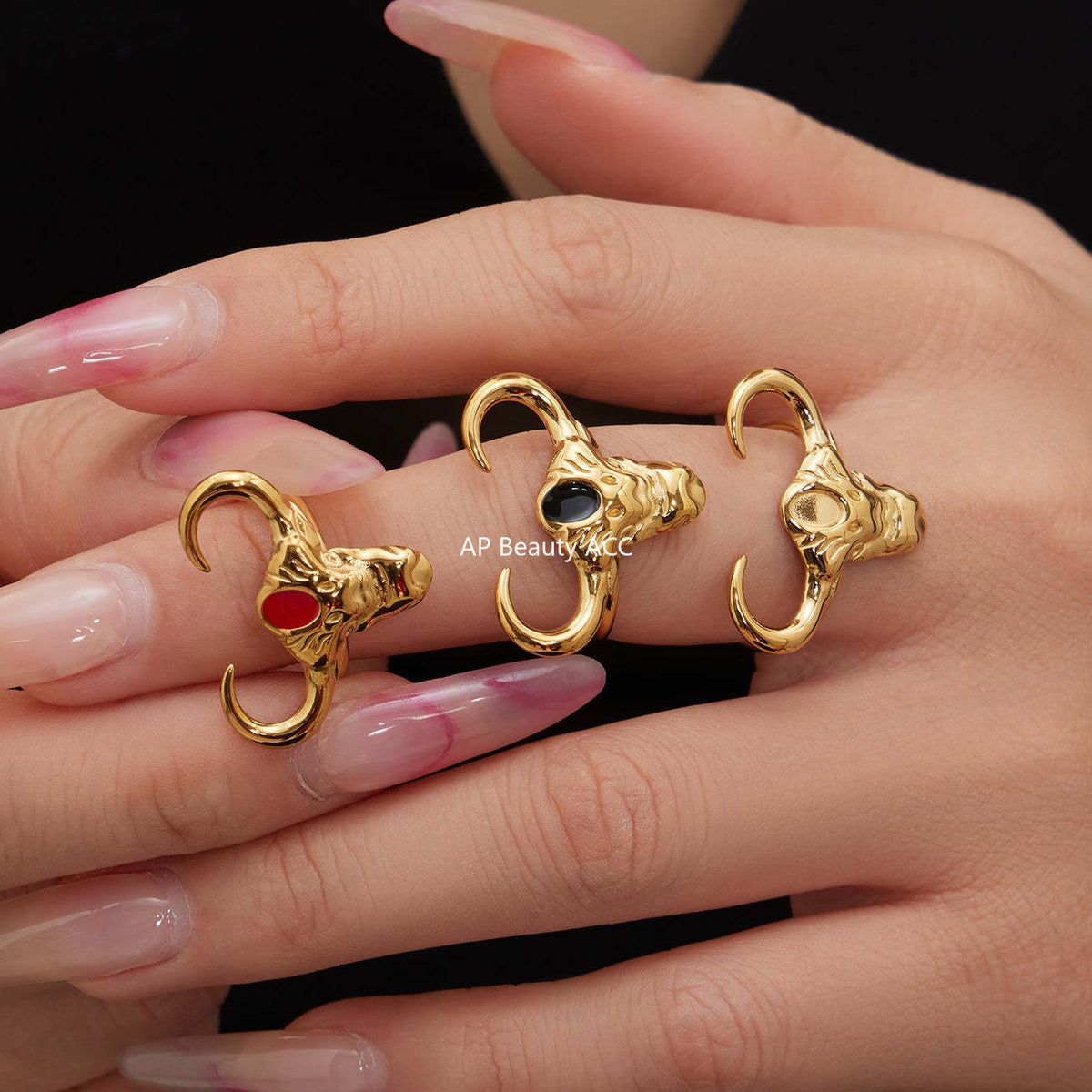 D관 - 스테인리스 스틸 18K 도금 황소 디자인 오픈형 반지 [A668-A689-A670] 25.12-3