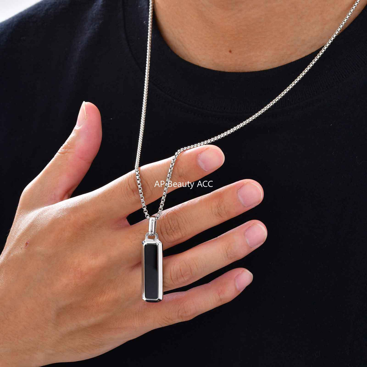 G관 - 스테인리스 호안석 바형 플레이트 펜던트 목걸이 [PN-2226] 25.11-2