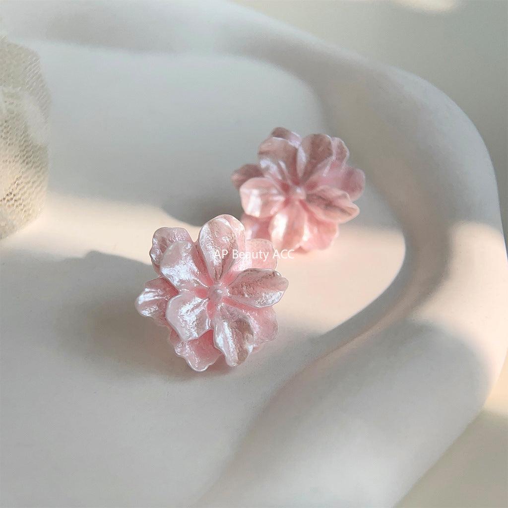 C관 - 핑크 소녀 감성 레진 플라워 디자인 은침 귀걸이 [3633] 24.03-4