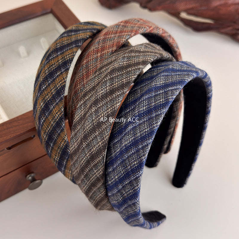 E관 - 체크 패턴 패브릭 볼륨 와이드 머리띠 [27675] 25.11-3