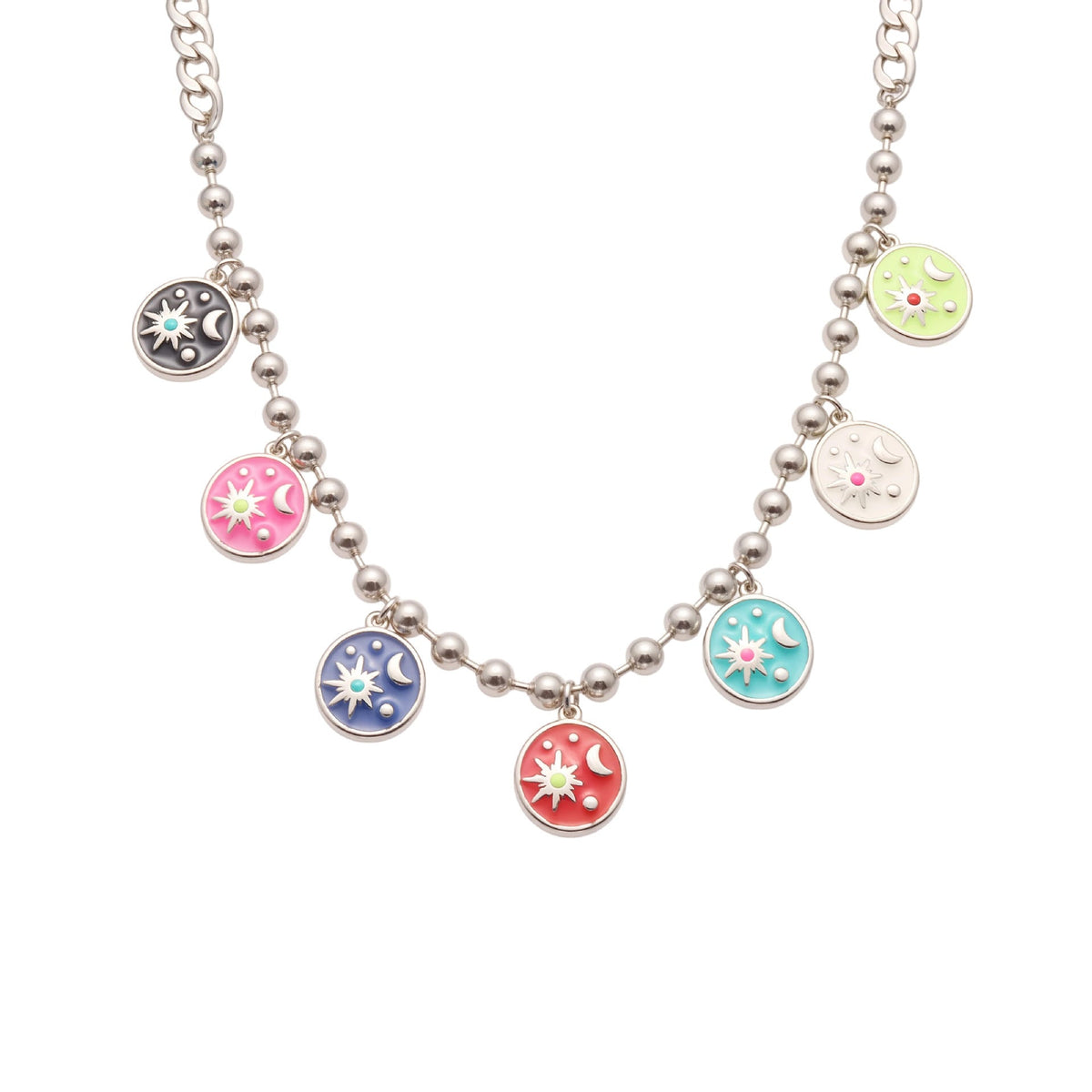 D관 - 스테인리스 스틸 에나멜 해 달 원형 펜던트 목걸이 [P158] 25.10-3