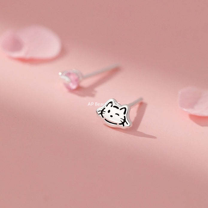 B관 - 999 실버 고양이 물고기 큐빅 귀걸이 [YC9006E_1] 25.12-2