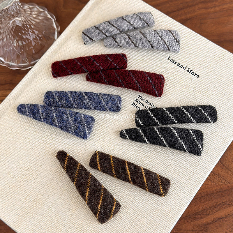 E관 - 털실 사선 스트라이프 빈티지 세트 헤어핀 [27529] 25.10-1