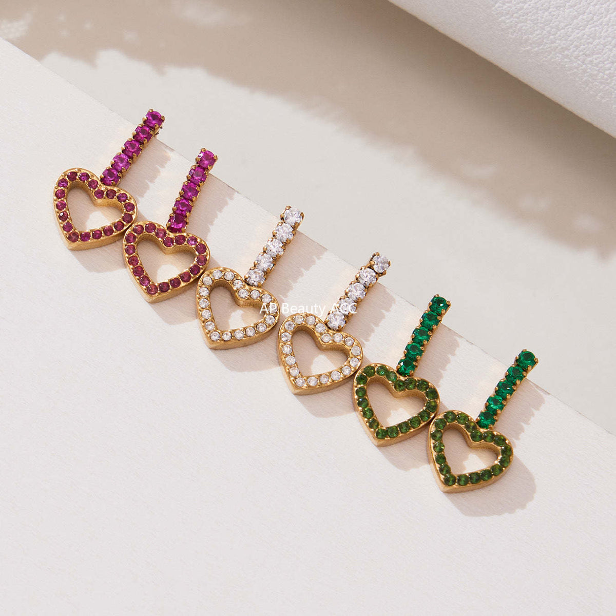 D관 - 스테인리스 스틸 풀큐빅 하트 체인 귀걸이 목걸이 팔찌 [TXP455] 25.10-4