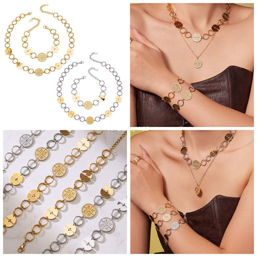 D관 - 스테인리스 스틸 이니셜 원형 펜던트 18K 도금 목걸이 팔찌 [TXP488] 25.11-4