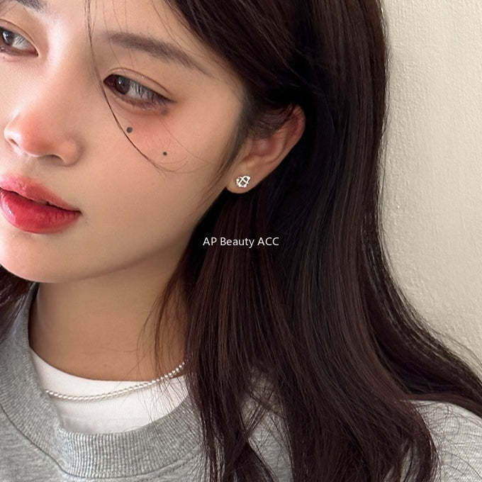A관 - 999 실버 프레즐 모양 큐빅 귀걸이 [EH-3307.sj] 25.12-1