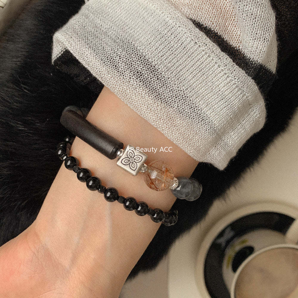 A관 - 플라워 큐브 크리스탈 침향목 먹옥 비즈 팔찌 [1611] 25.11-4