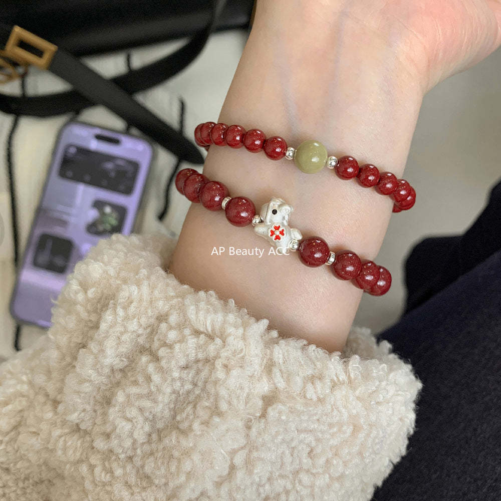 A관 - 귀여운 말 네잎클로버 천연 자금사 비즈 팔찌 [1638] 25.12-3