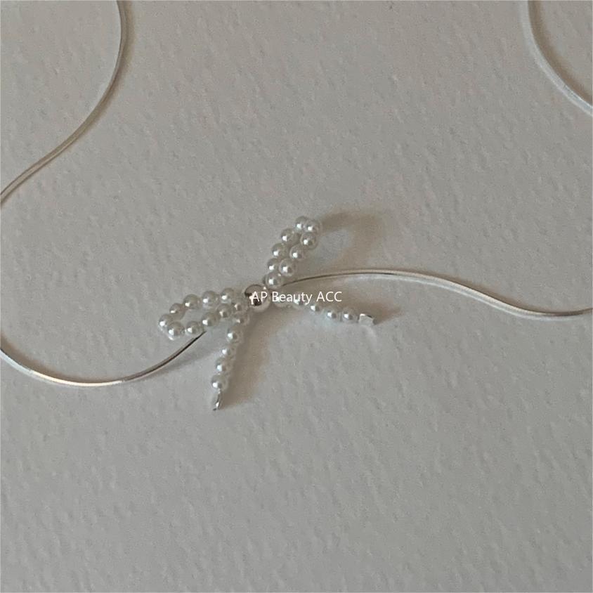 F관 - 925 실버 비즈 리본 진주 목걸이 [B1233] 25.10-3