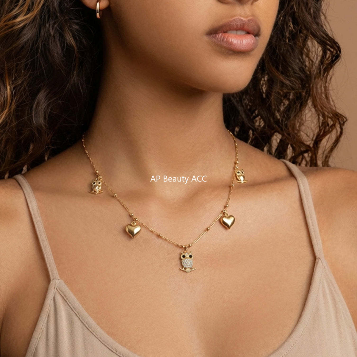 D관 - 스테인리스 스틸 18K 도금 부엉이 하트 큐빅 펜던트 목걸이 팔찌 [TXP528] 25.12-3