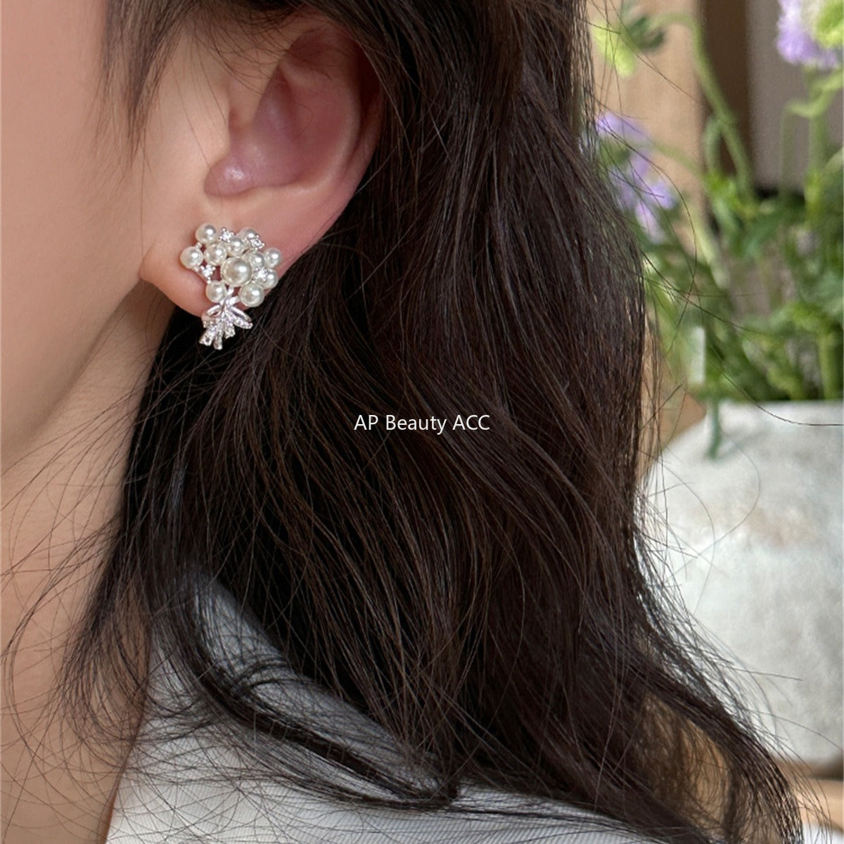 A관 - 리본 진주 큐빅 플라워 스터드 귀걸이 [EH-4112] 25.10-1