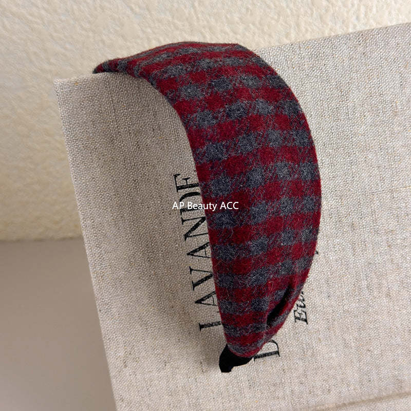 E관 - 레트로 체크무늬 패턴 와이드 머리띠 [27632] 25.11-1