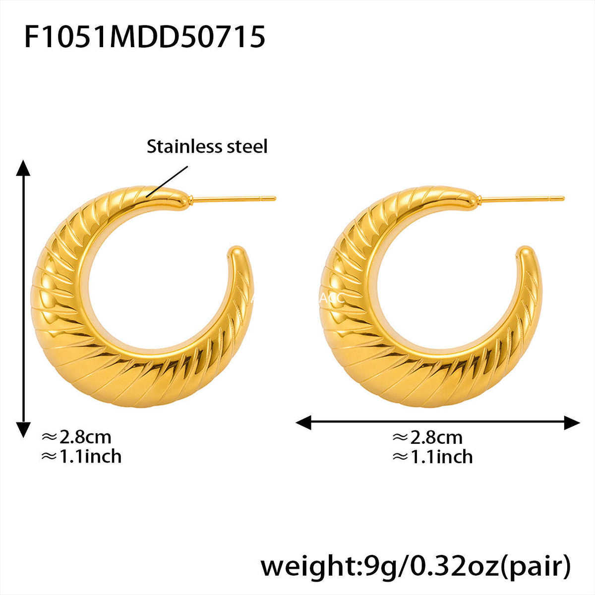 D관 - 스테인리스 스틸 18K 도금 C형 귀걸이 [F1018-F1026-F1038-F1051] 25.07-3