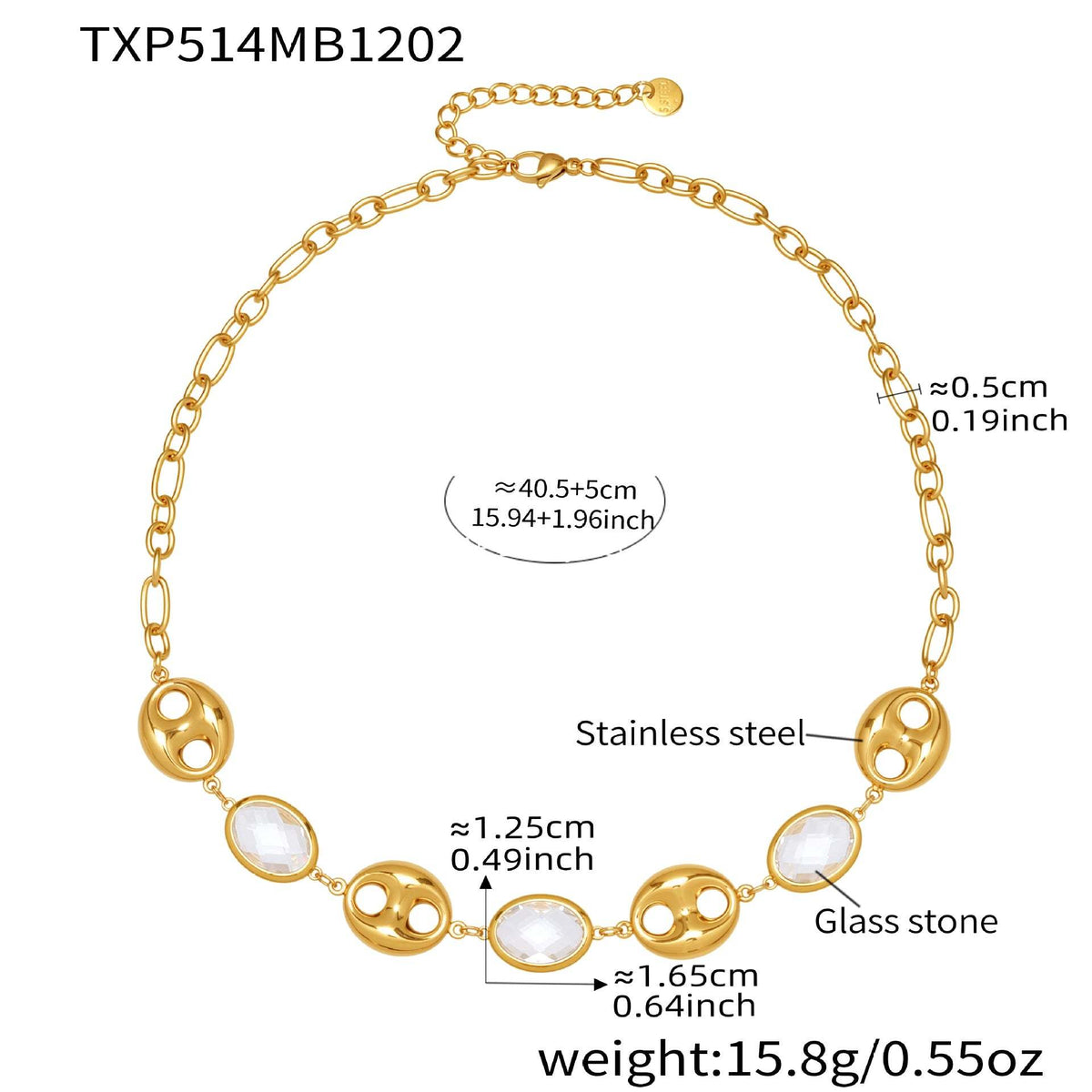 D관 - 돼지코 글라스 스톤 18K 도금 스테인리스 스틸 목걸이 팔찌 [TXP514] 25.12-2