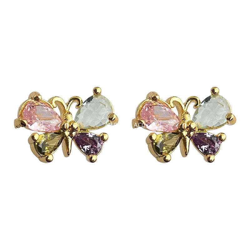 C관 - 컬러 나비 미니 큐빅 14K 도금 간결한 스윗한 귀걸이 [4538] 24.07-3