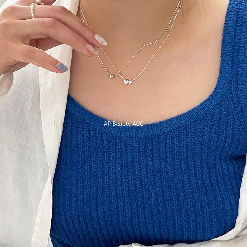 F관 - 925 실버 하트 큐빅 펜던트 목걸이 [B1225] 25.10-3