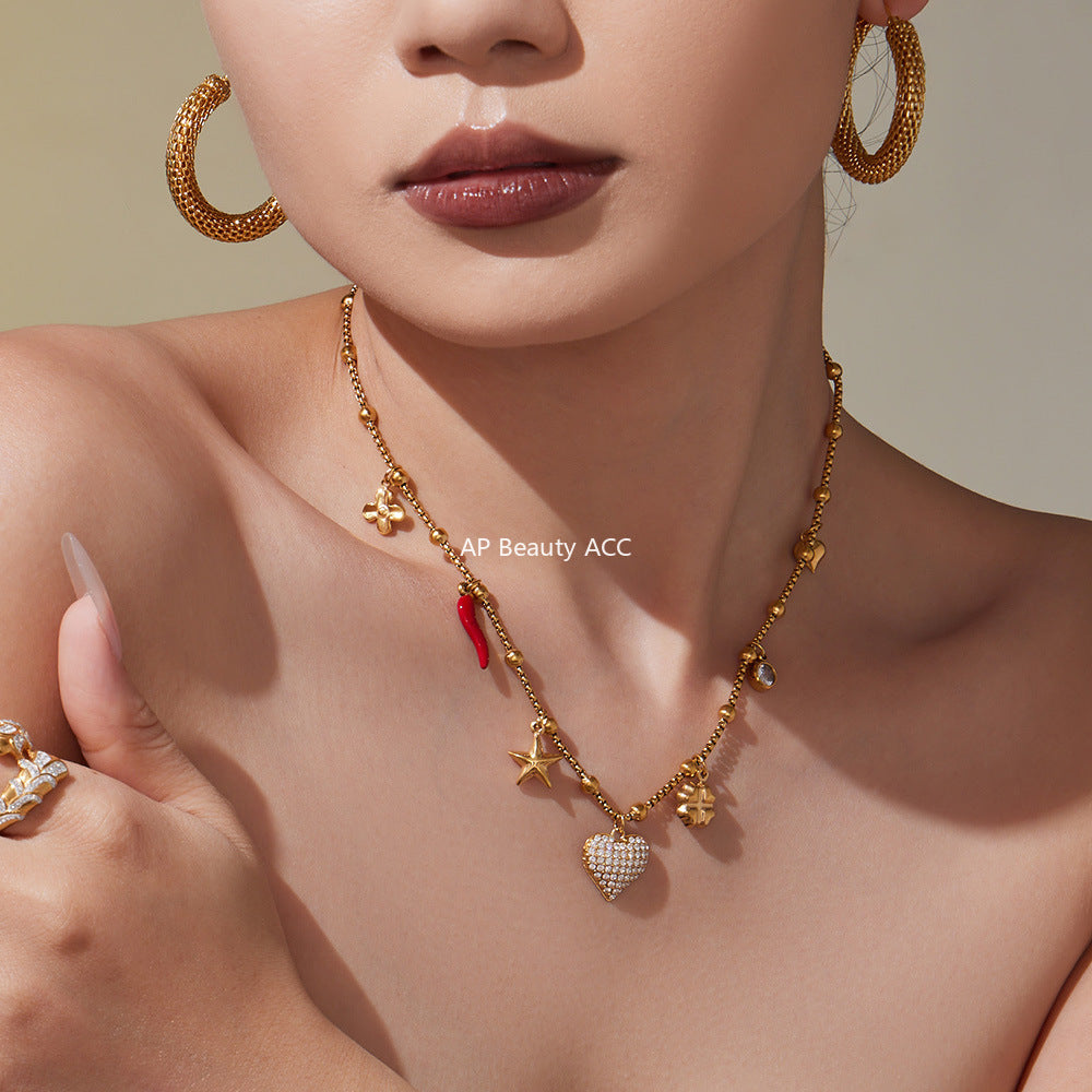 D관 - 스테인리스 스틸 18K 도금 하트 큐빅 펜던트 목걸이 [P1540] 25.10-3