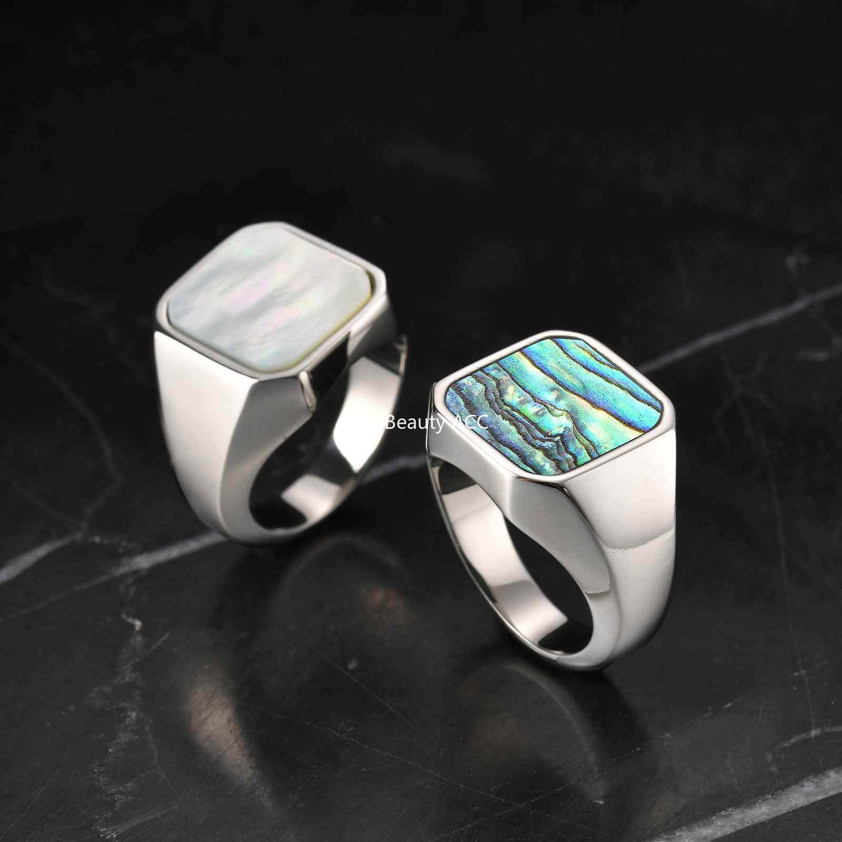 G관 - 스테인리스 스틸 전복 화이트 자개 주조 반지 [RC-207] 25.12-3