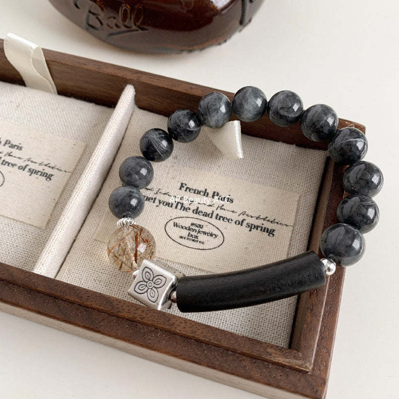 A관 - 플라워 큐브 크리스탈 침향목 먹옥 비즈 팔찌 [1611] 25.11-4