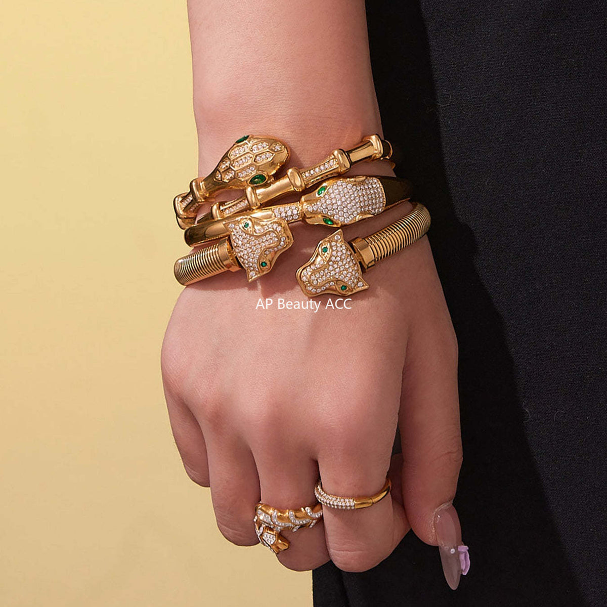 D관 - 스테인리스 18K 도금 풀큐빅 뱀머리 오픈형 팔찌 [Z506-Z507-Z508] 25.10-5