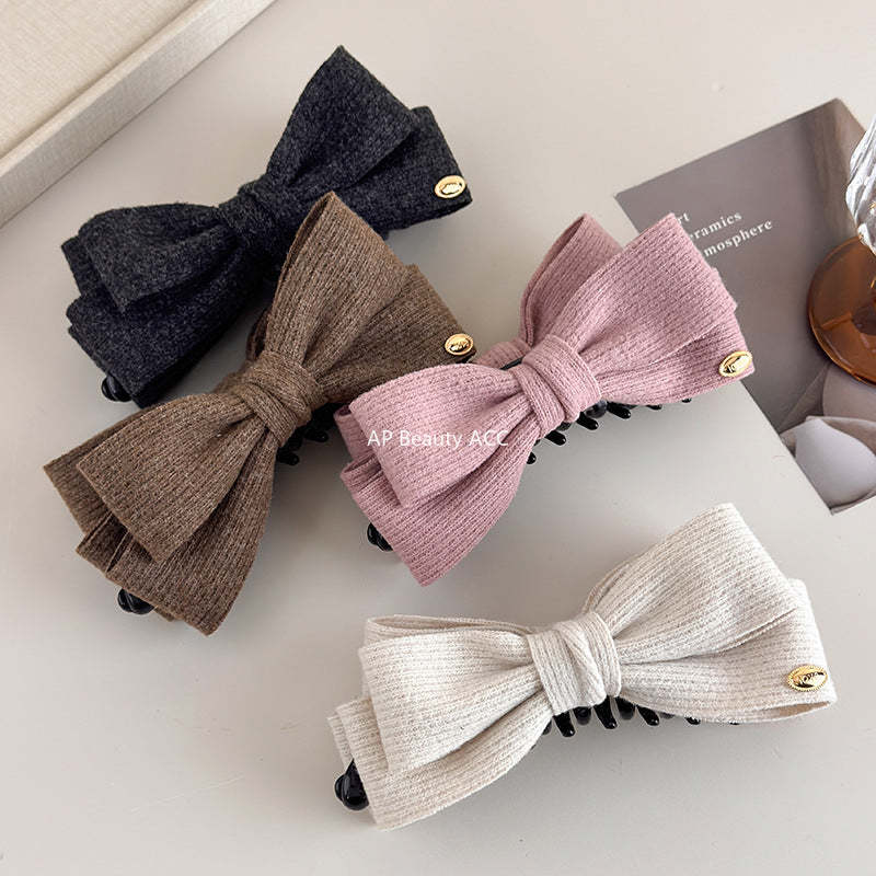 E관 - 모직 니트 소재 양면 리본 디자인 집게핀 [27708] 25.11-3