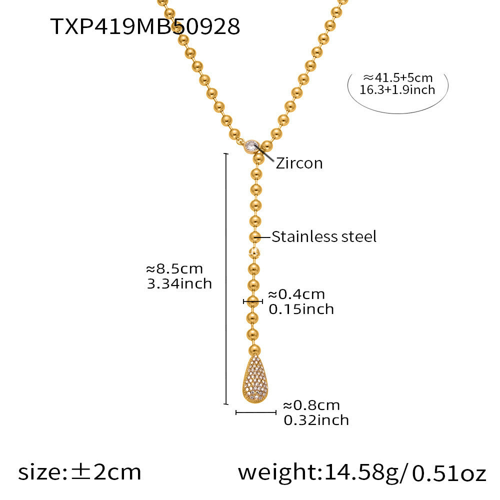 D관 - 18K 골드 도금 스테인리스 스틸 물방울 큐빅 비즈 체인 목걸이 귀걸이 [TXP419-TXF419] 25.10-1