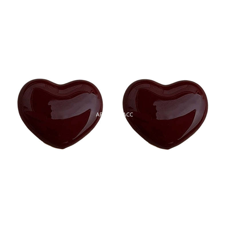 C관 - 핸드페인팅 와인 레드 하트 925 은침 귀걸이 [7254] 25.12-3