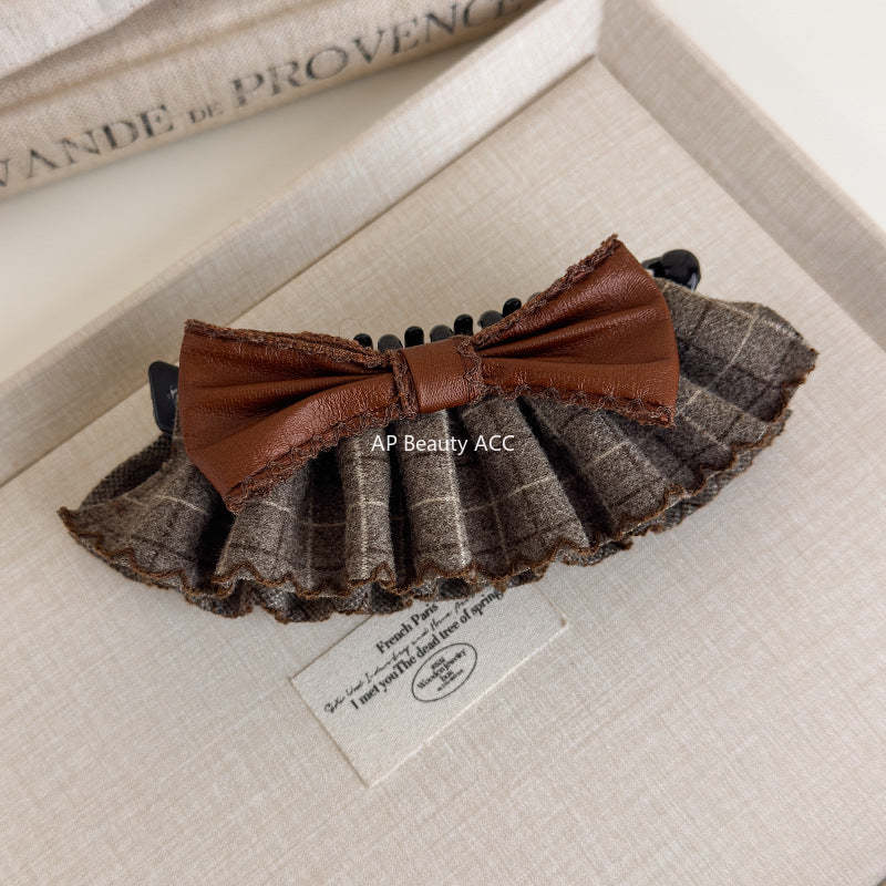 E관 - 체크 패턴 레이스 리본 집게핀 [27719] 25.11-4