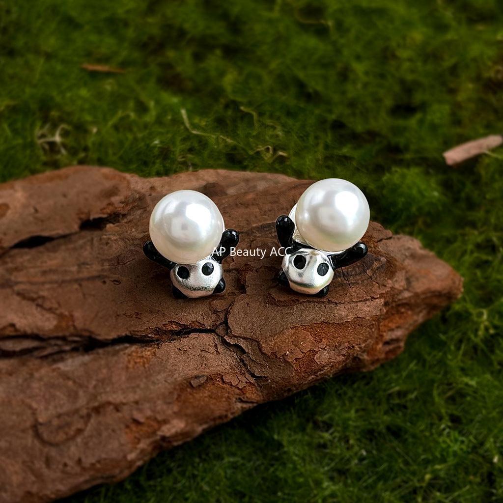 C관 - 팬더 진주 투웨이 착용 디자인 은침 귀걸이 [5839] 25.04-2