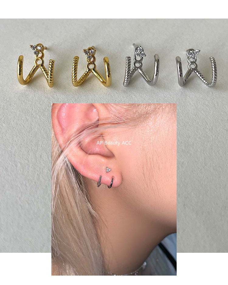 A관 - 삼각 갈고리 모양 큐빅 925 은침 귀걸이 [EH-4289] 25.12-1