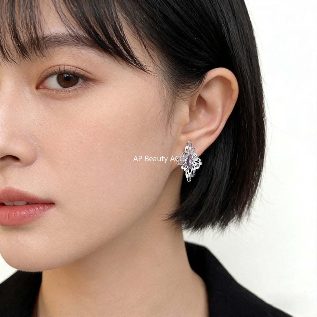 C관 - 925 은침 입체 플라워 큐빅 귀걸이 [7243] 25.12-3