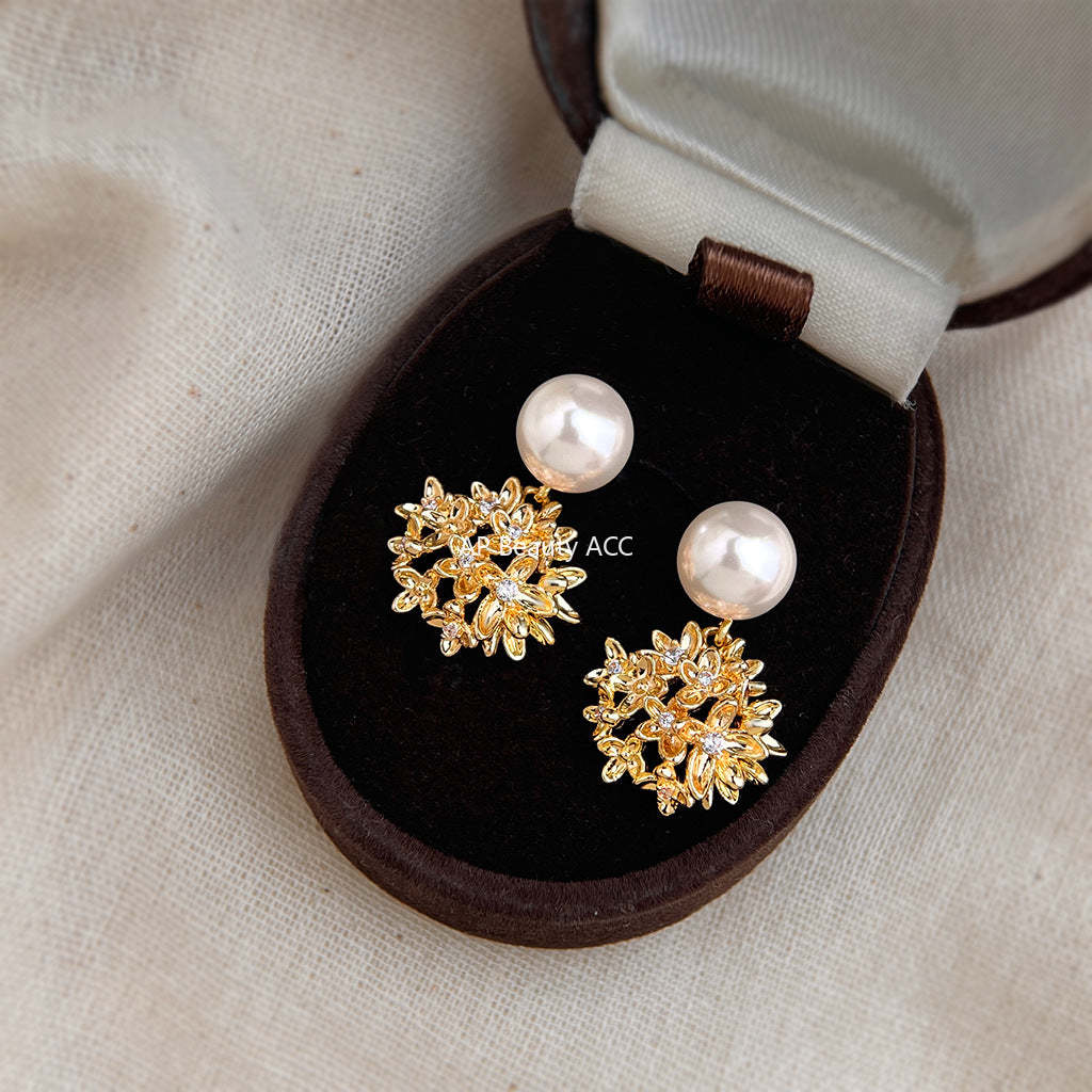 C관 - 플라워 큐빅 진주 925 은침 귀걸이 [7191] 25.12-2