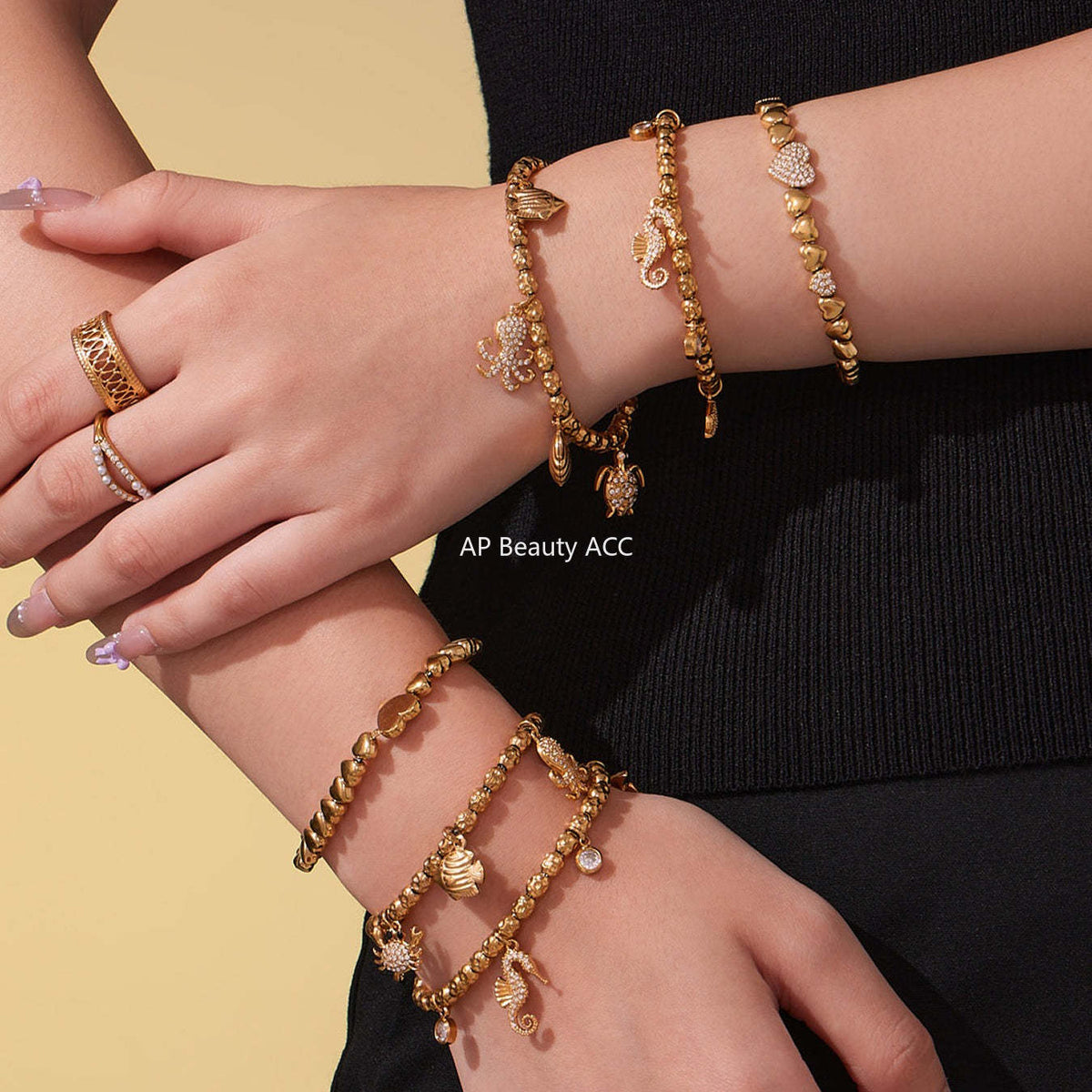 D관 - 스테인리스 18K 도금 큐빅 해마 멀티 펜던트 팔찌 [E693-E694-E695] 25.10-5