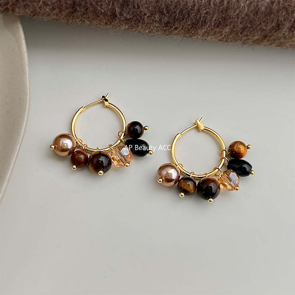 C관 - 호안석 흑마노 진주 크리스탈 핸드메이드 링 귀걸이 [7145] 25.11-4