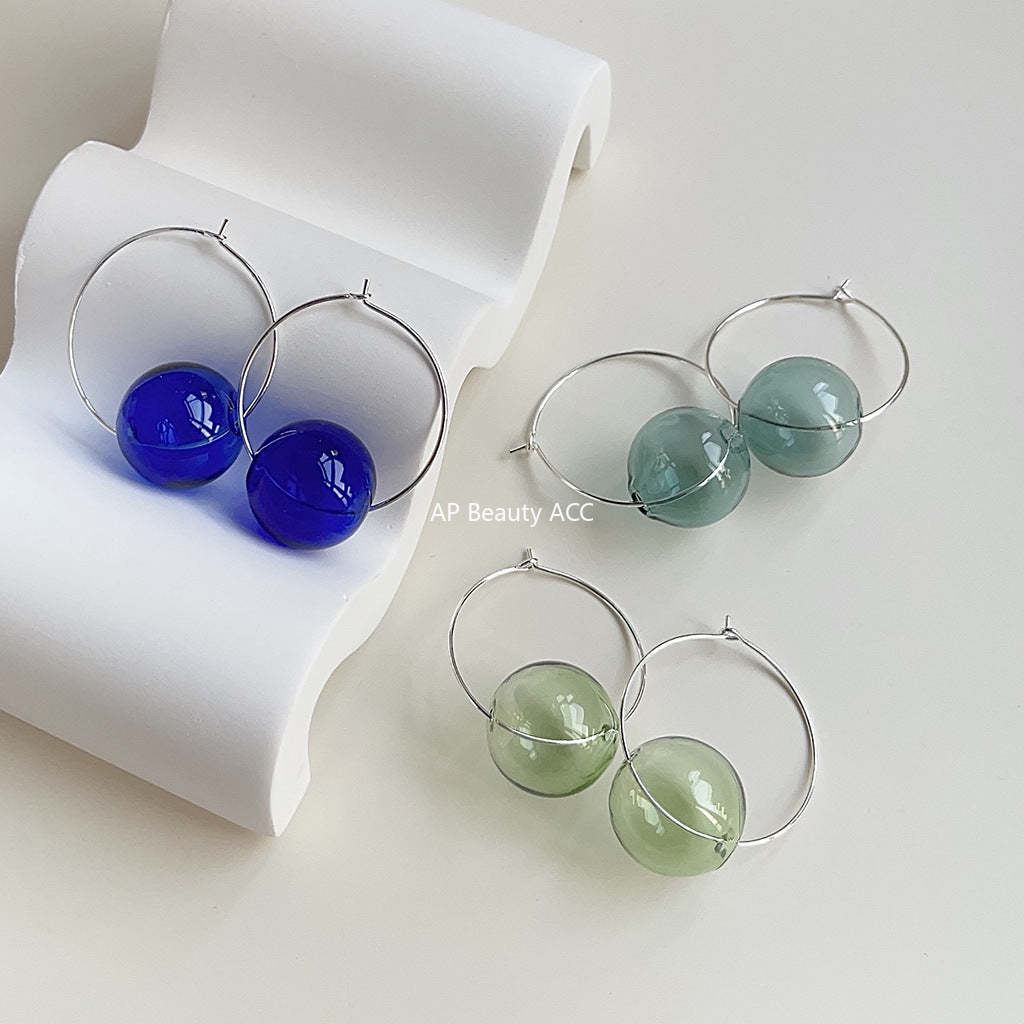 C관 - 미니멀리즘 꿈의 디자인 투명 유리 공 귀걸이 [3732-3734] 24.04-1