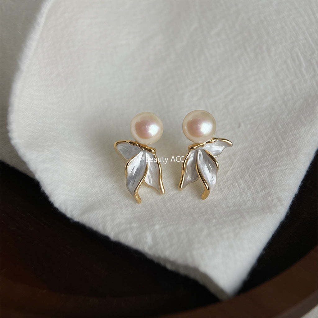 C관 - 담수진주 나비 18K 도금 925 실버 귀걸이 [5754] 25.03-4
