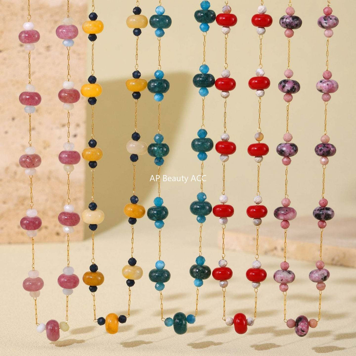 D관 - 핸드메이드 투어멀린 천연석 스테인리스 스틸 18K 도금 목걸이 [P2148] 25.01-2