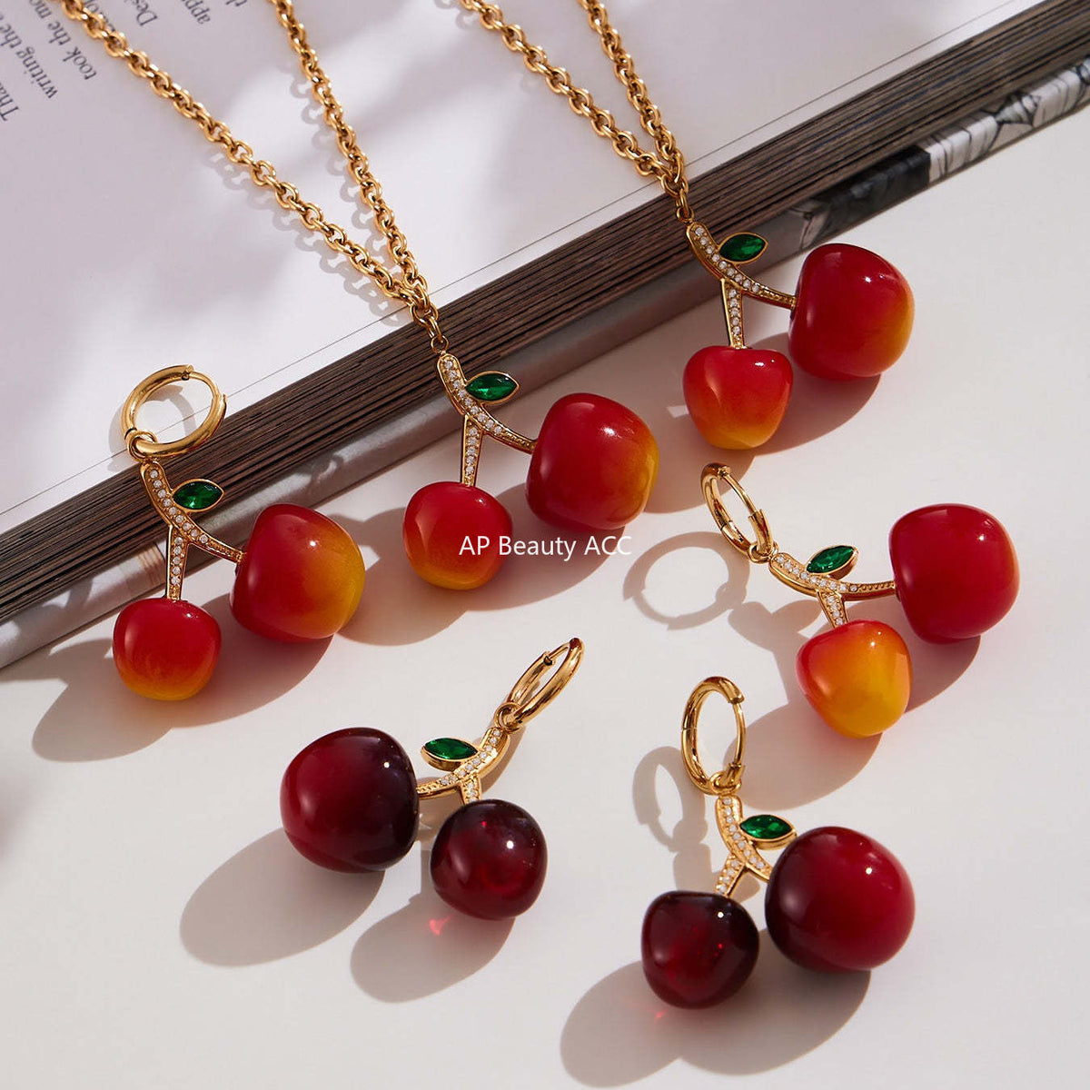 D관 - 스테인리스 스틸 레진 체리 펜던트 큐빅 목걸이 귀걸이 [TXP426-TXF420] 25.10-2