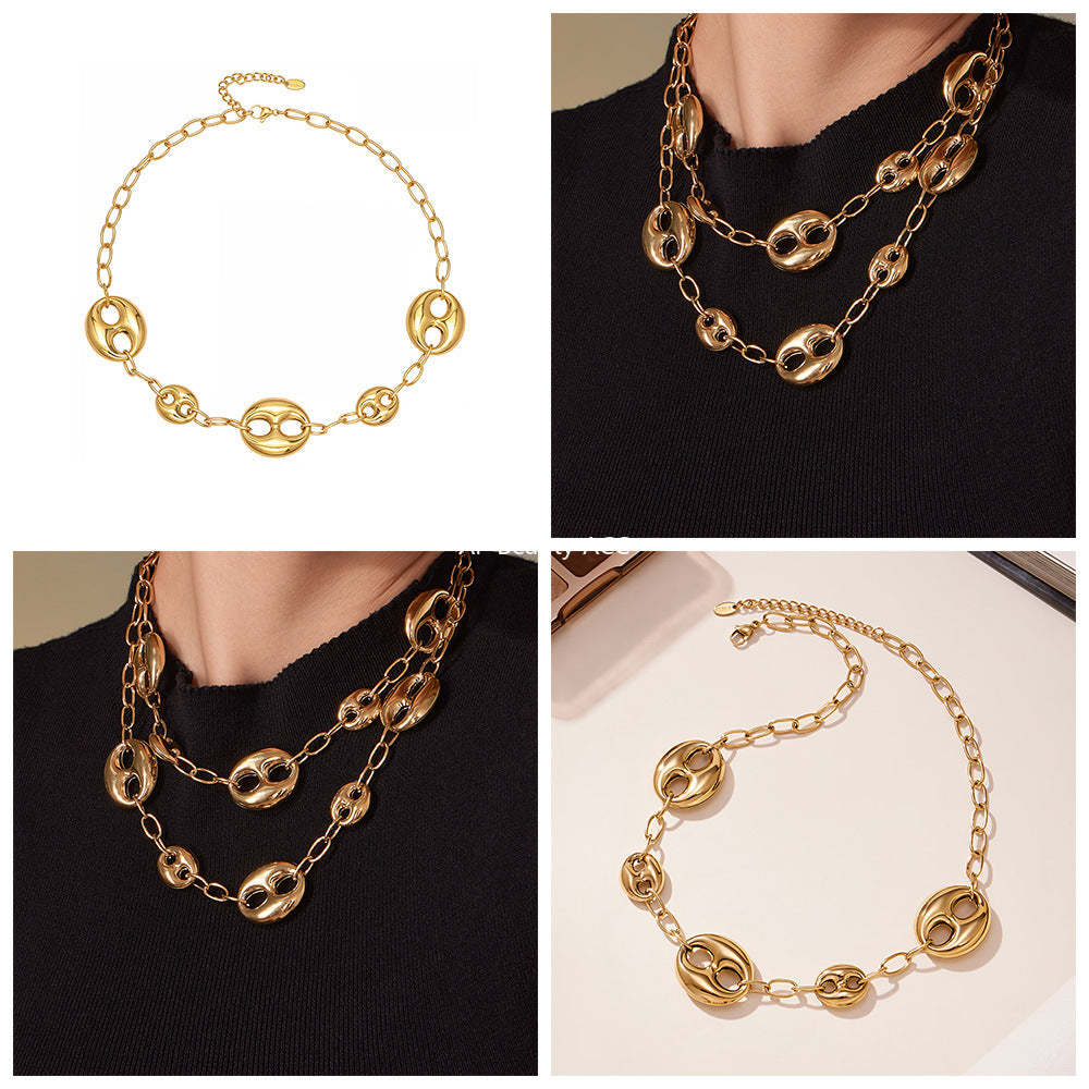 D관 - 돼지코 모양 체인 18K 도금 스테인리스 스틸 목걸이 [P180] 25.11-3