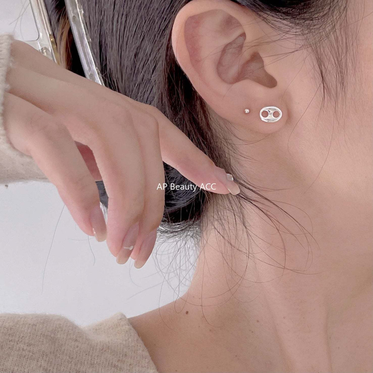 F관 - 925 실버 돼지코 디자인 스터드 귀걸이 [C1204] 25.12-2