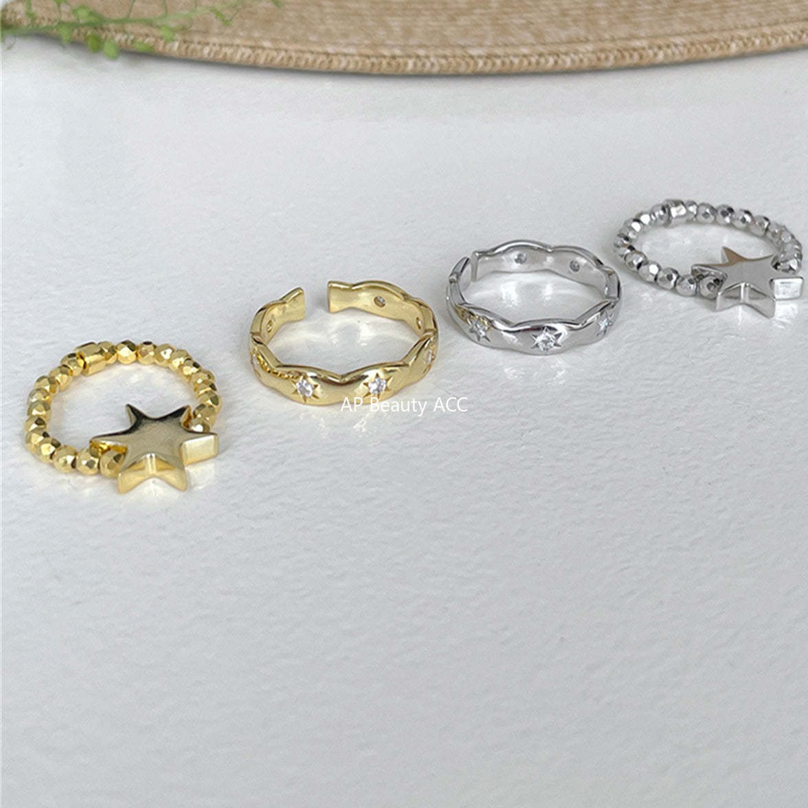 A관 - 925 실버 오각별 큐빅 오픈형 비즈줄 반지 [JZ-0709] 25.09-4